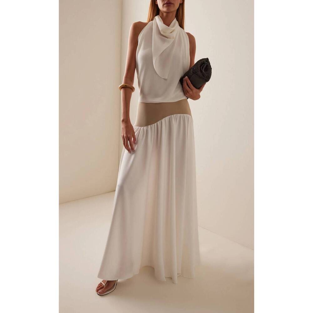 NEW SLOAN crepe long wave maxi skirt in ivory